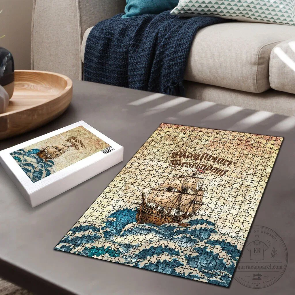 Mayflower Descendant Ship Nautical Map Vintage Ocean Waves Jigsaw Puzzle 10 Mayflower Descendant Ship Nautical Map Vintage Ocean Waves Jigsaw Puzzle
