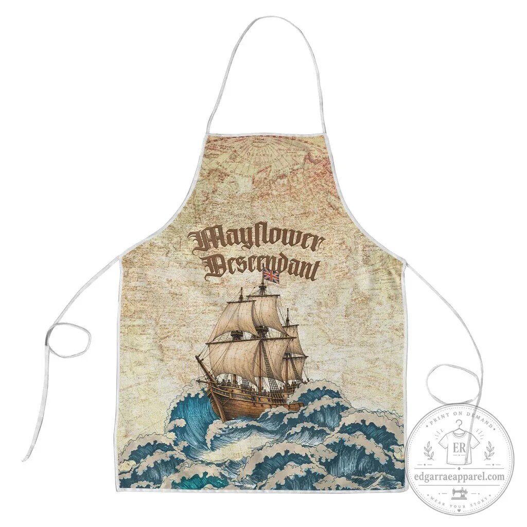 Mayflower Descendant Ship Vintage Nautical Map Ocean Waves Apron