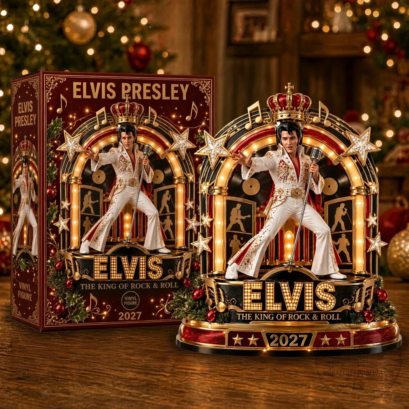 Elvis Presley The King of Rock and Roll Musical Light Up Christmas Figurine