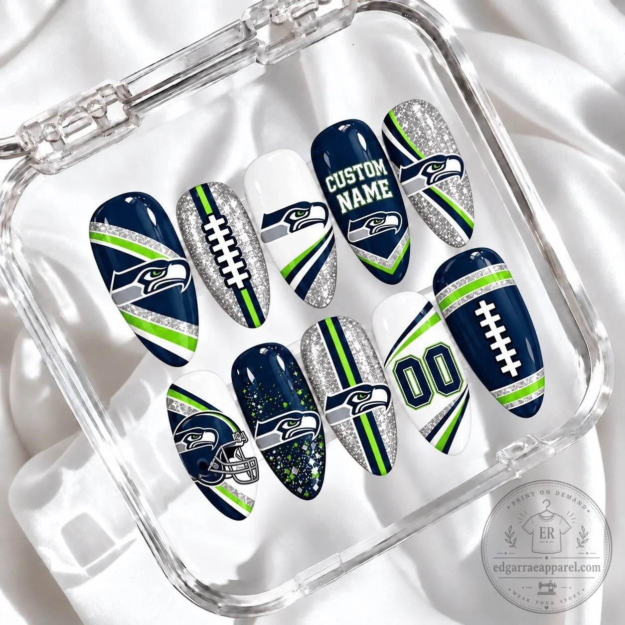 Seattle Seahawks Football Team Custom Name Sparkle Press On Nails Set 1 Seattle Seahawks Football Team Custom Name Sparkle Press On Nails Set