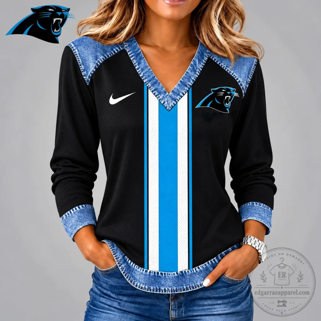 Carolina Panthers NFL Football Team Black and Blue Striped Long Sleeve Shirt Carolina Panthers NFL Football Team Black and Blue Striped Long Sleeve Shirt