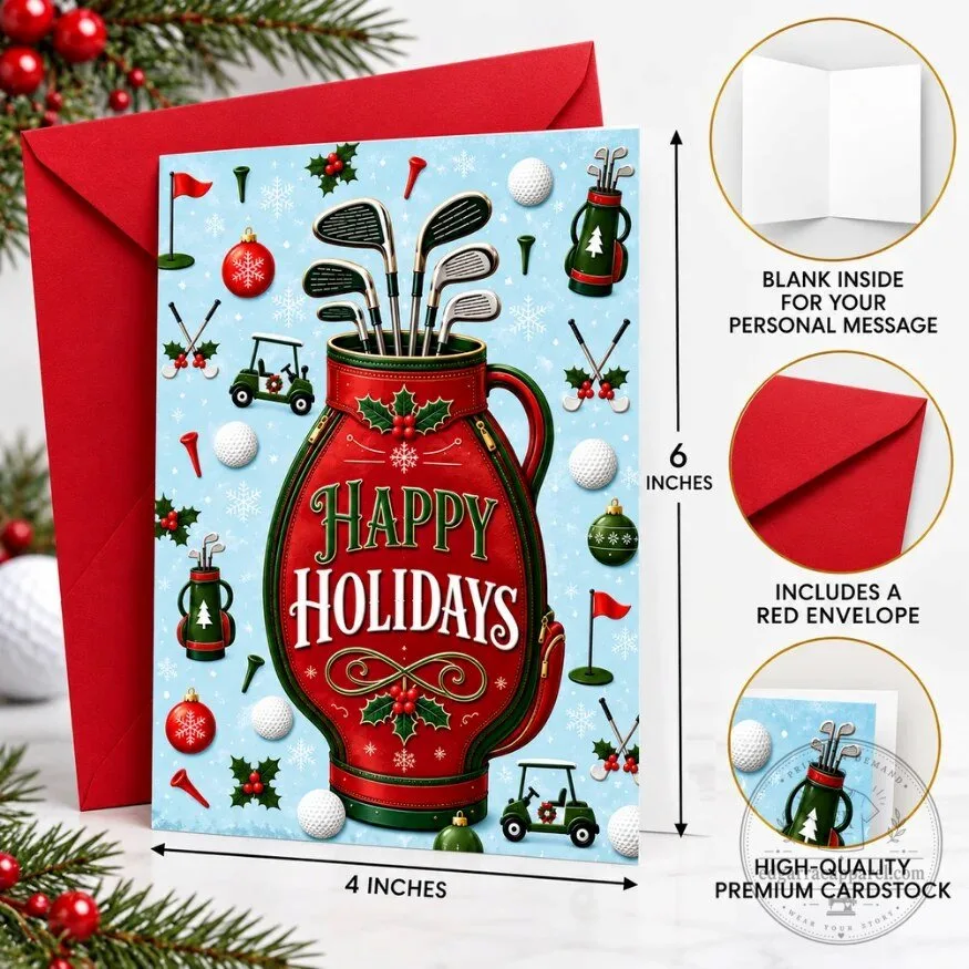 Happy Holidays Golf Christmas Greeting Card for Golfers 3 Happy Holidays Golf Christmas Greeting Card for Golfers