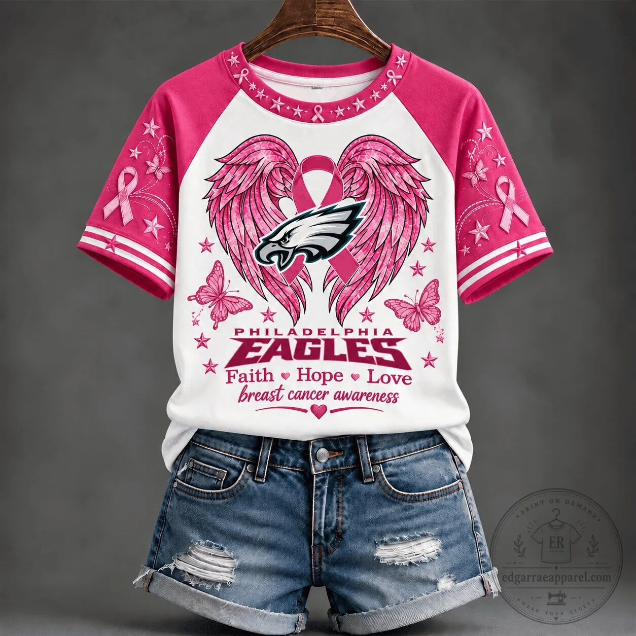 Breast Cancer Awareness T-Shirt - Faith Hope Love Philadelphia Eagles Design