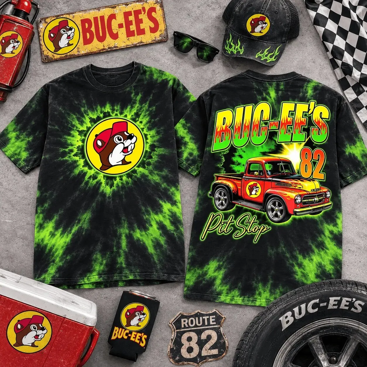 Buc-ee's Racing Tie-Dye Pit Stop Truck Graphic T-Shirt
