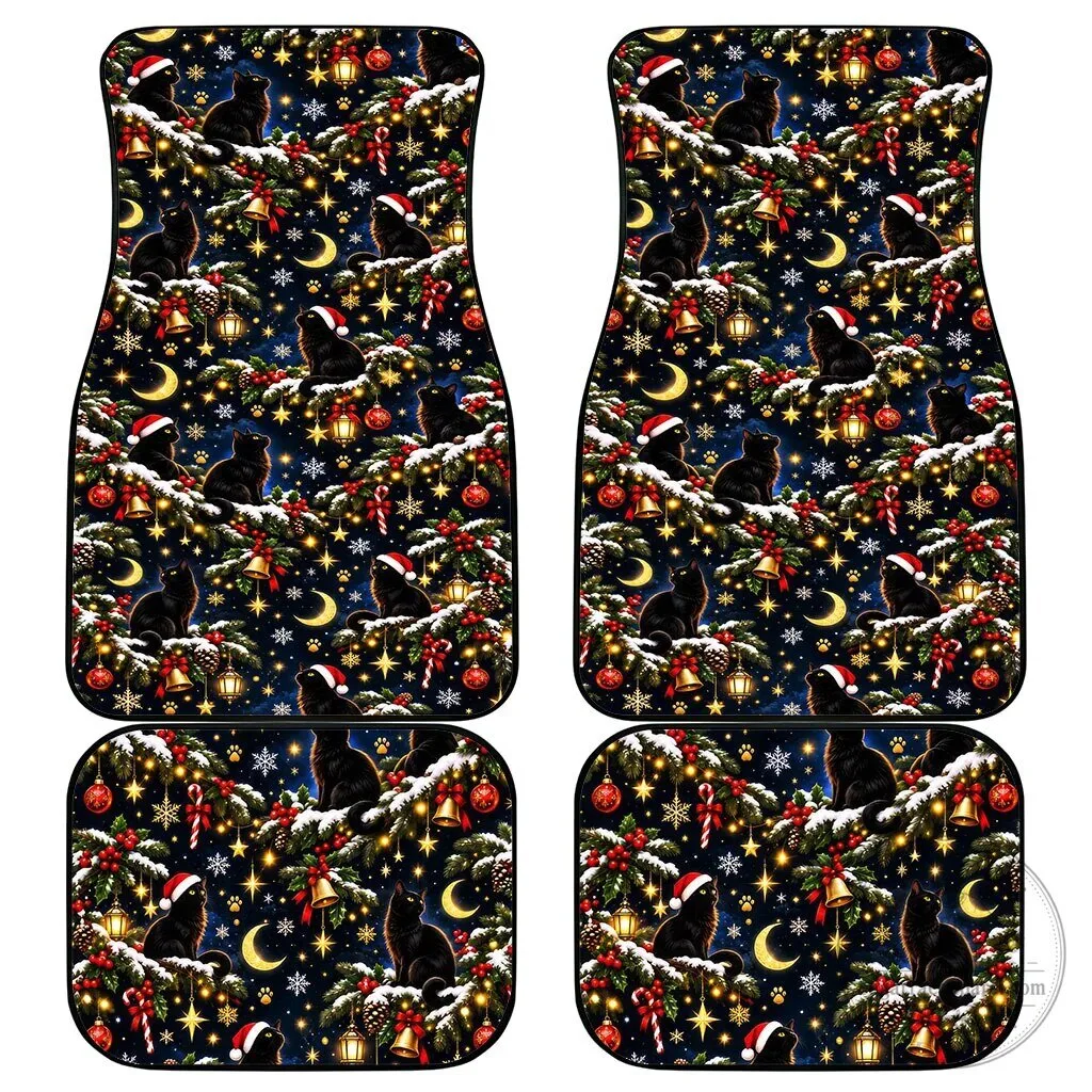 Black Cat Meowy Christmas Night Tree Snow Stars Holiday Pattern Car Mat 9 Black Cat Meowy Christmas Night Tree Snow Stars Holiday Pattern Car Mat