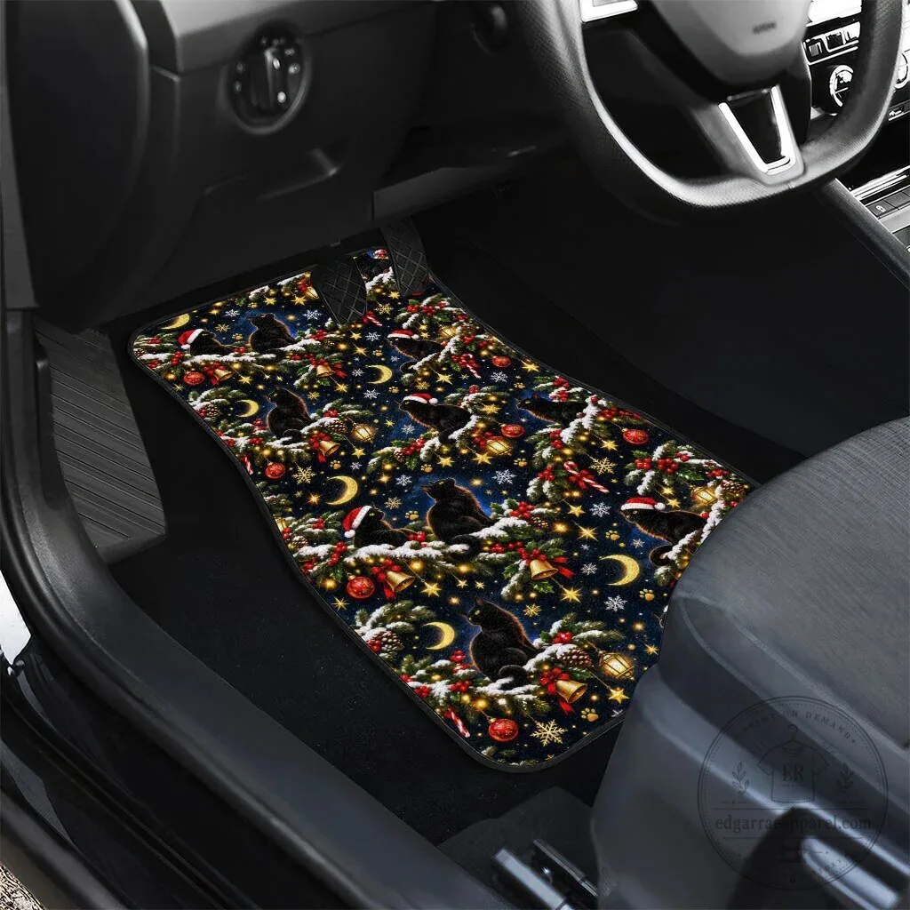 Black Cat Meowy Christmas Night Tree Snow Stars Holiday Pattern Car Mat 13 Black Cat Meowy Christmas Night Tree Snow Stars Holiday Pattern Car Mat