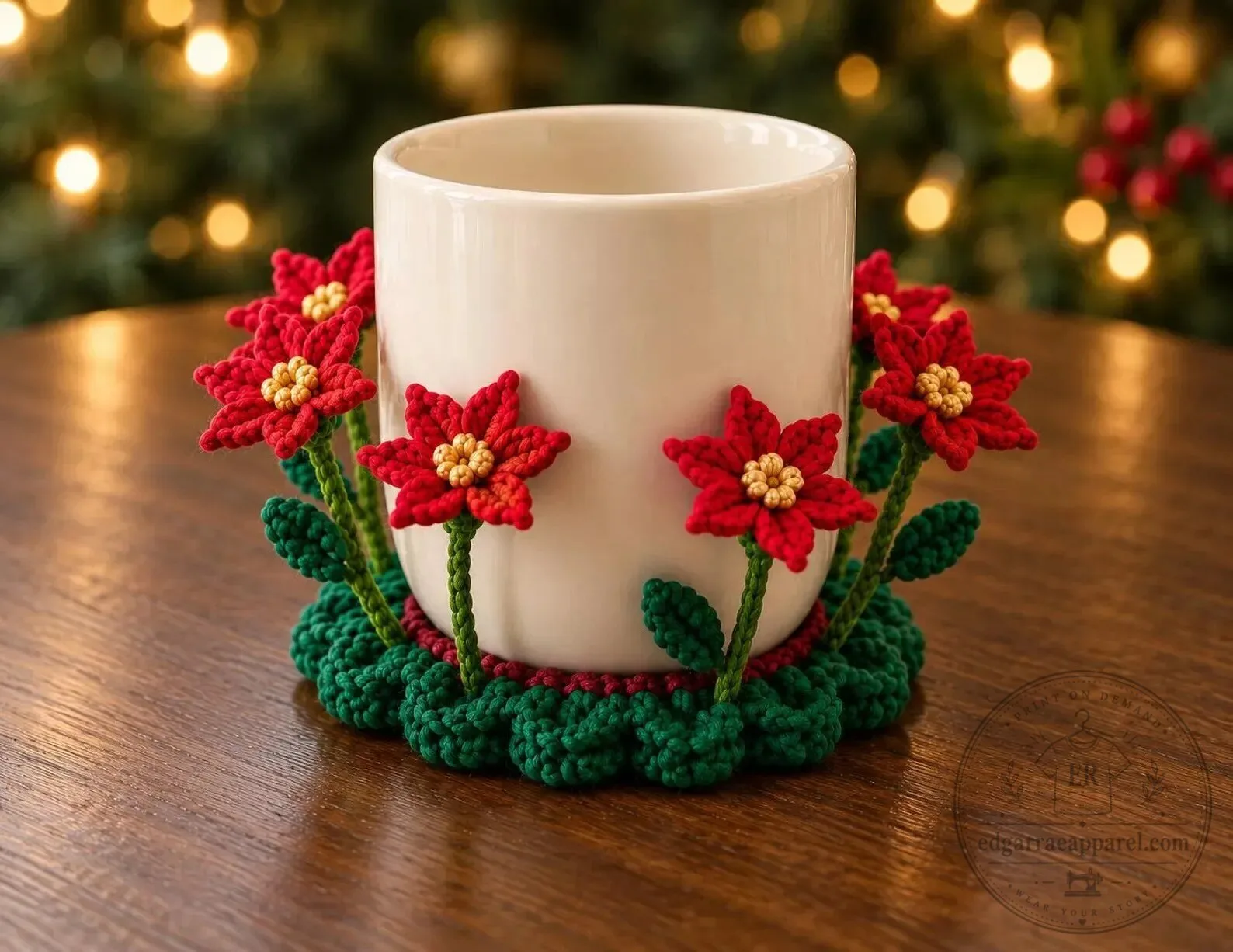 Handmade Crochet Poinsettia Flower Christmas Holiday Drink Coaster