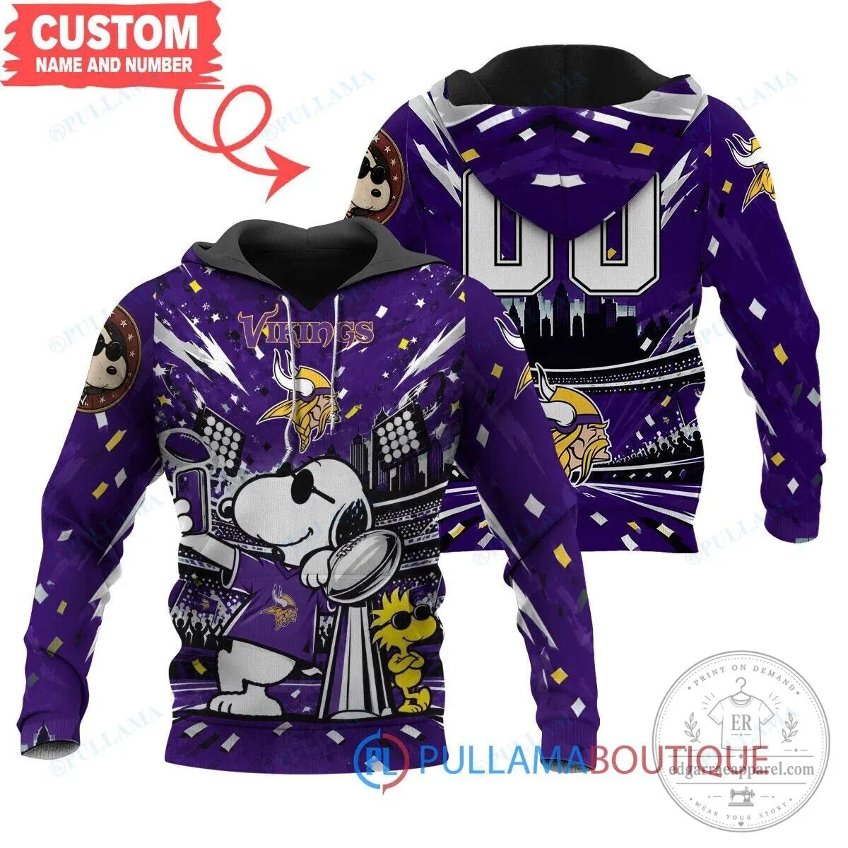 Minnesota Vikings Snoopy and Woodstock Super Bowl 2024 Champions Hoodie