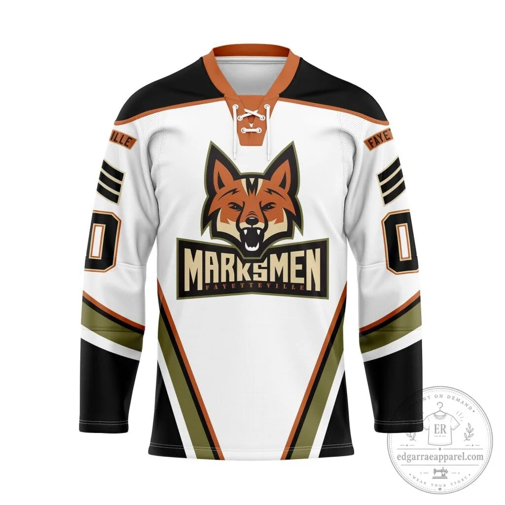 Fayetteville Marksmen Personalized White Lace Hockey Jersey 6 Fayetteville Marksmen Personalized White Lace Hockey Jersey