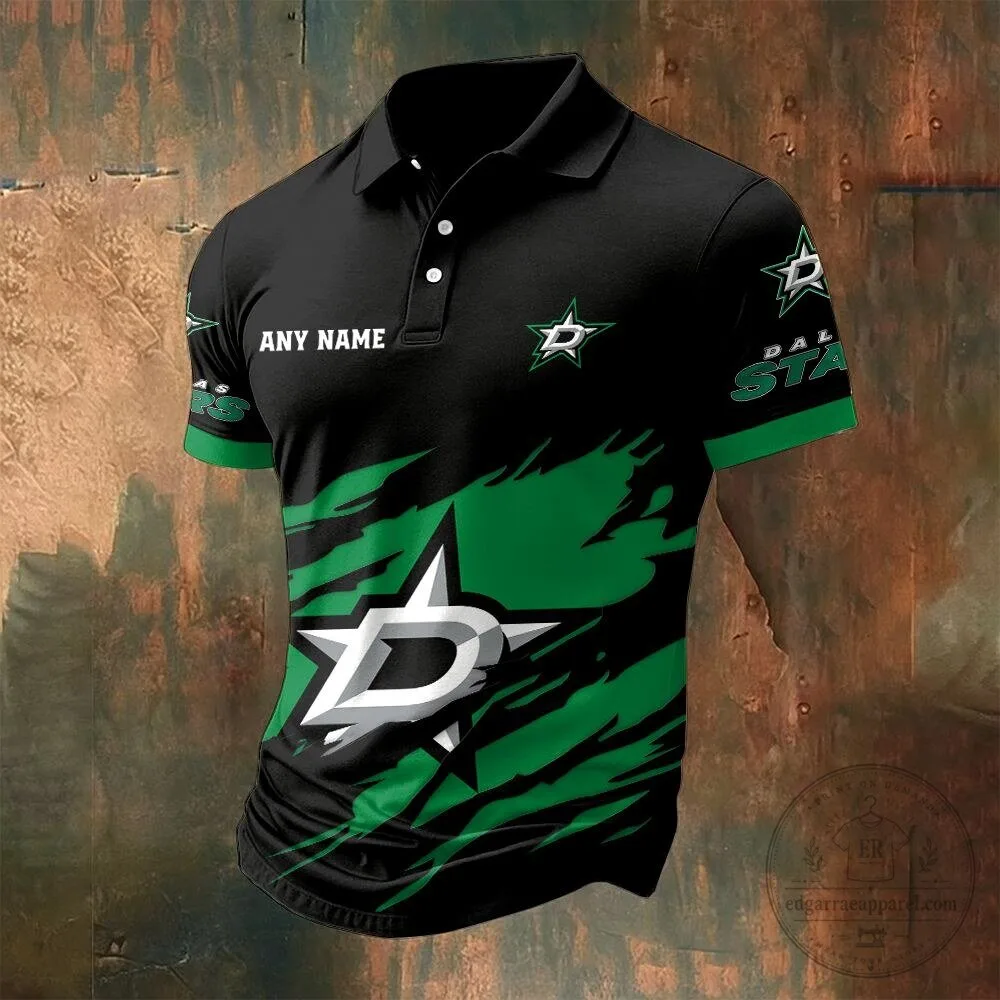 Dallas Stars Personalized Name Black and Green Hockey Team Polo Shirt