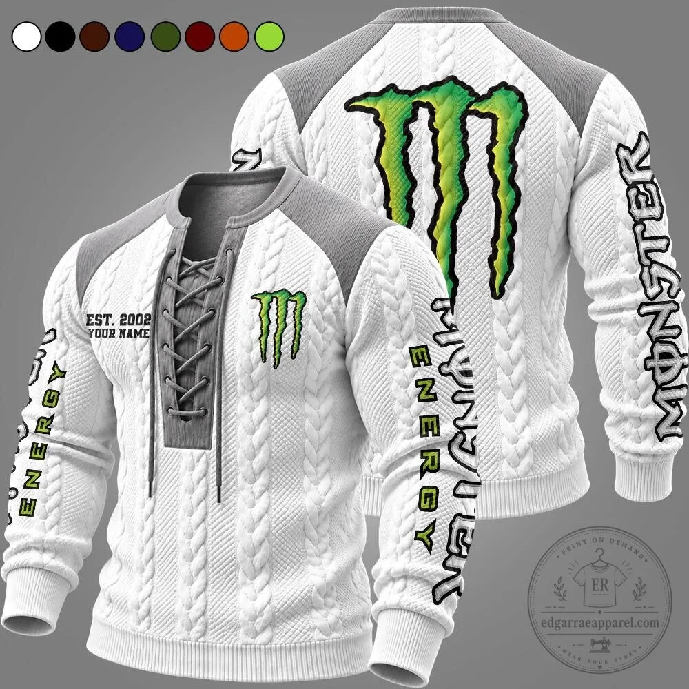 Monster Energy Drink Logo Lace-Up Pullover Long Sleeve Sweater