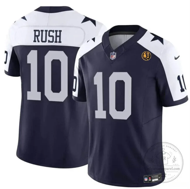 Dallas Cowboys Football Cooper Rush Number 10 Navy Blue Stitched Jersey
