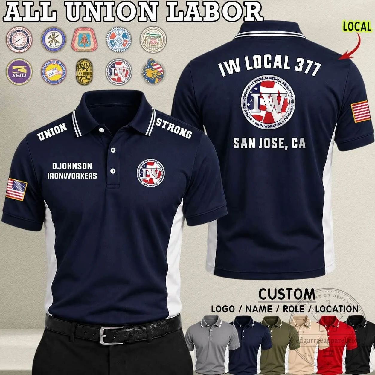 Ironworkers Local 377 San Jose Union Strong Polo Shirt