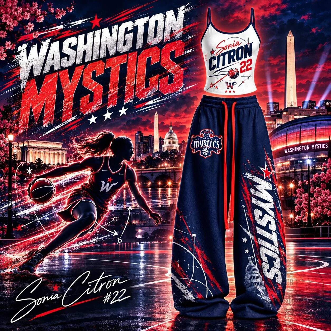 Washington Mystics Sonia Citron Basketball Player Sports Fan Tank Top and Pants Set