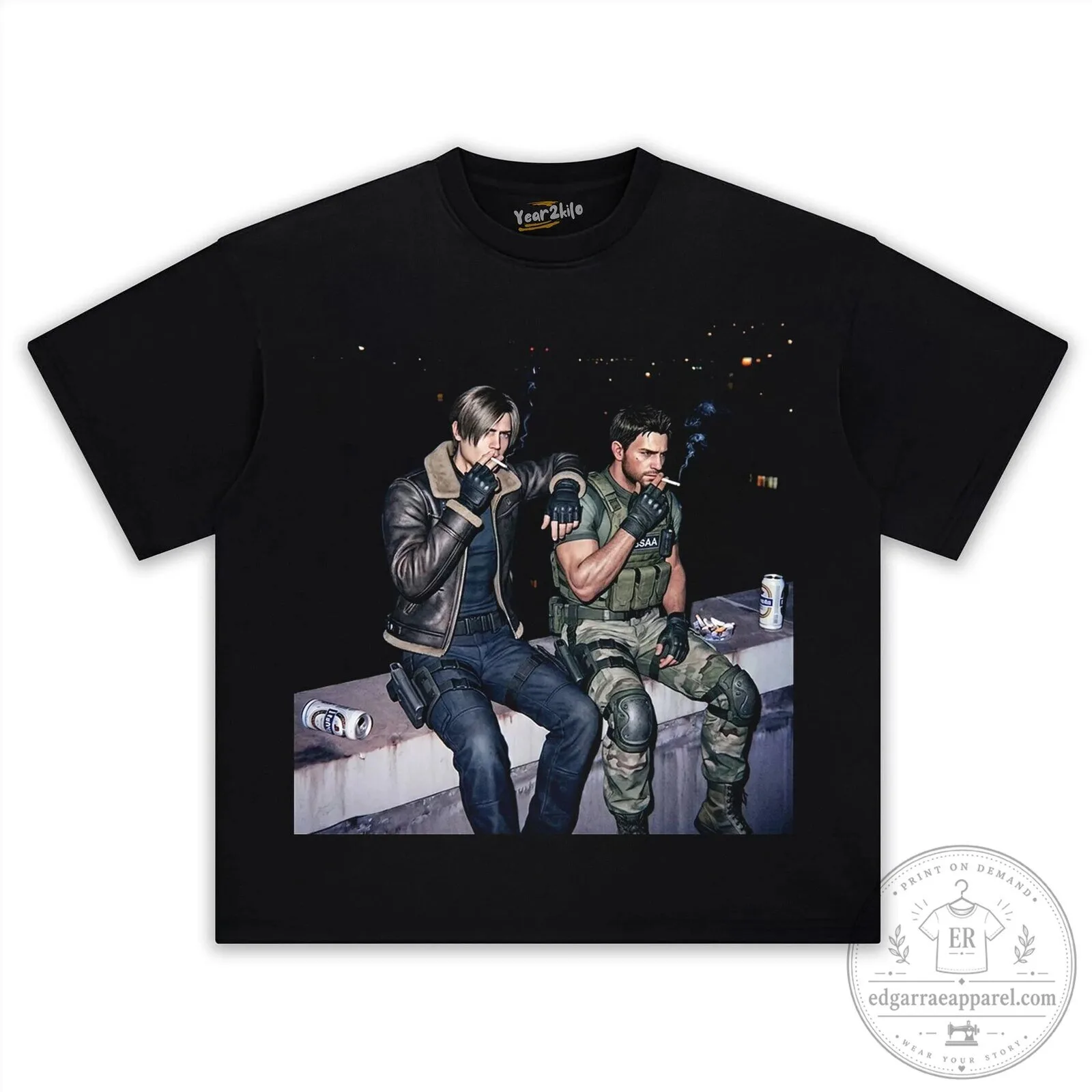Resident Evil Leon S. Kennedy and Chris Redfield Smoking T-Shirt 13 Resident Evil Leon S. Kennedy and Chris Redfield Smoking T-Shirt