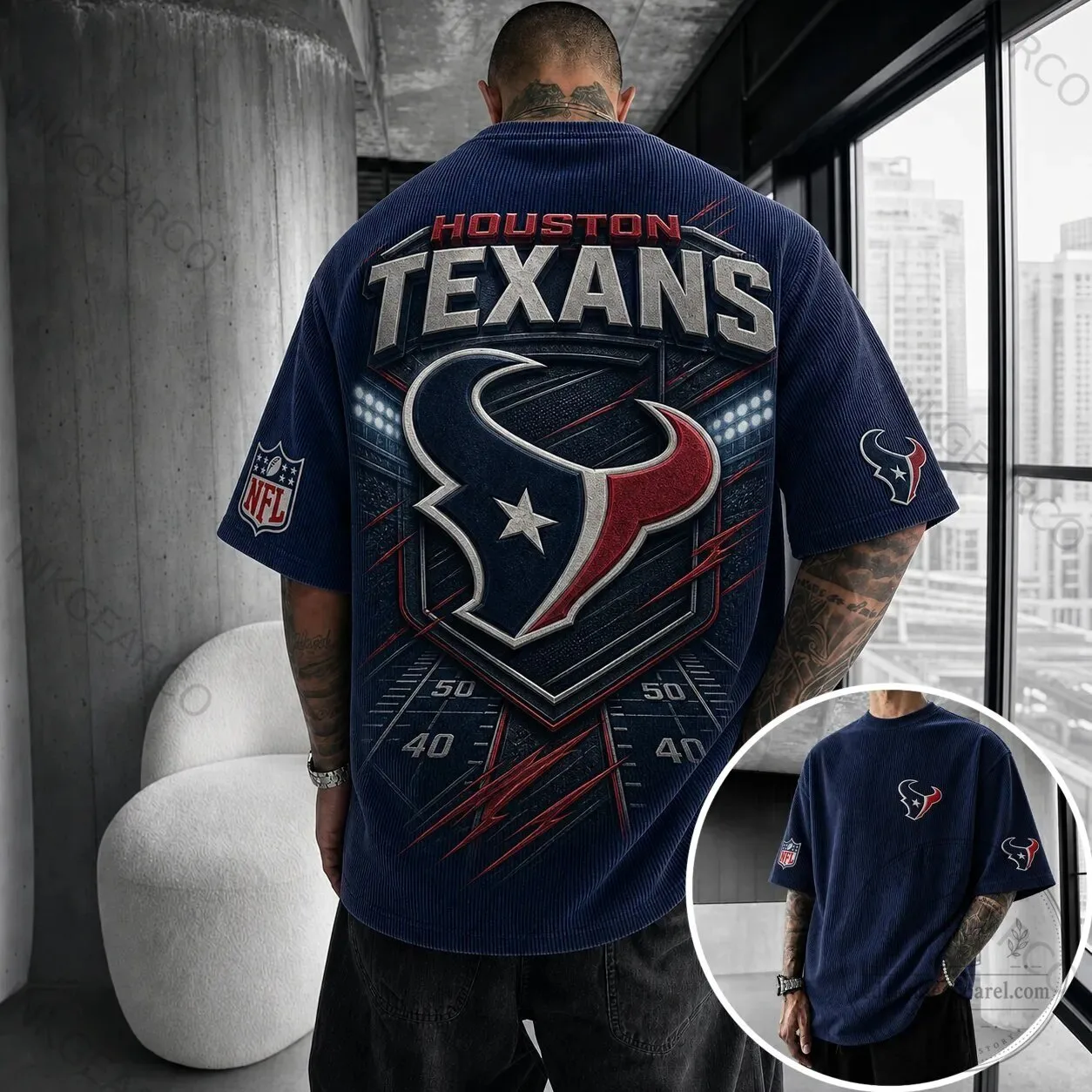 Corduroy Short Sleeve T-Shirt for Houston Texans NFL Football Team