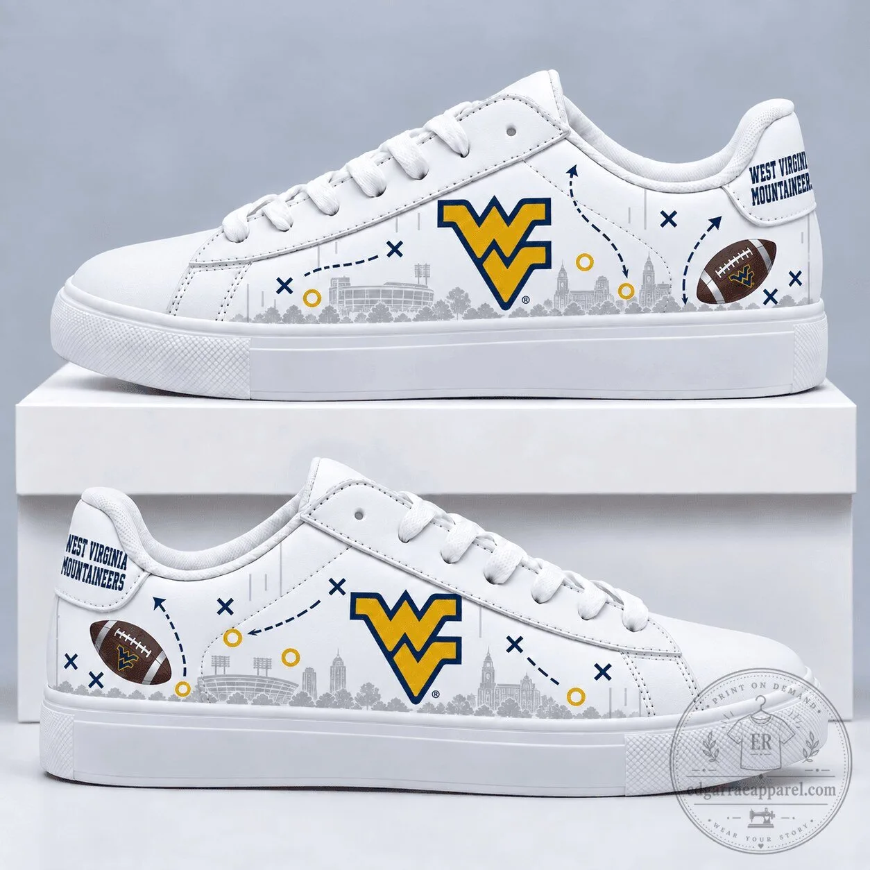 White Low-Top Sneakers for the West Virginia Mountaineers Football Team