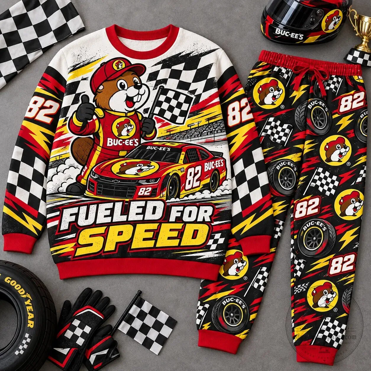 Buc-ee's Fueled For Speed Racing Beaver Adult Sweatshirt and Jogger Pants Set