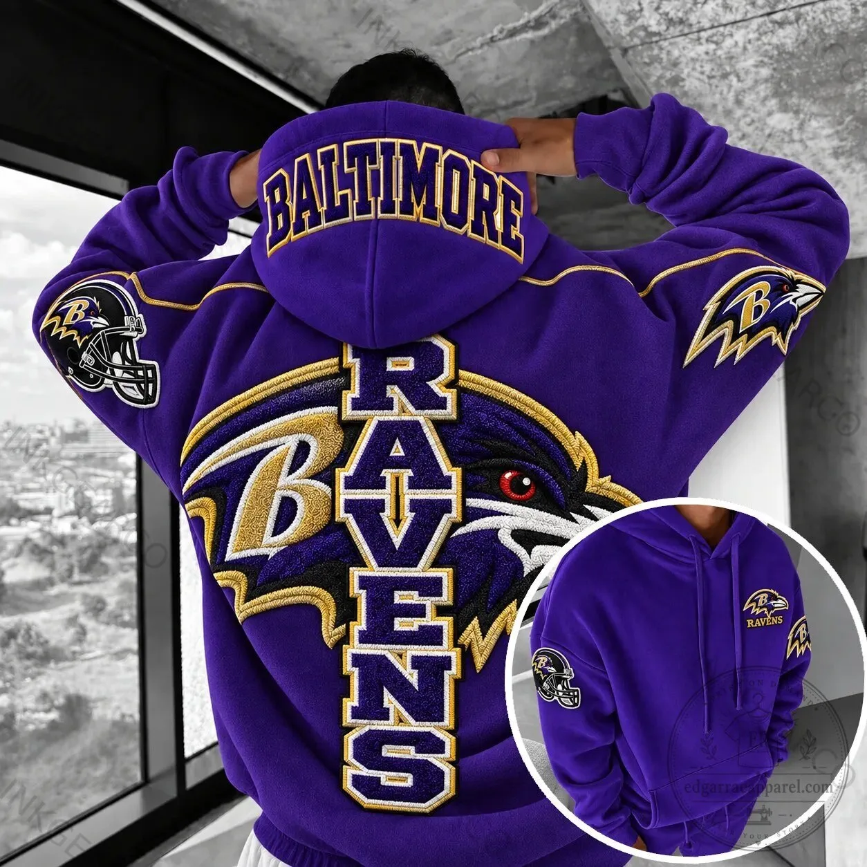 Baltimore Ravens NFL Football Team Logo Embroidered Purple Hoodie