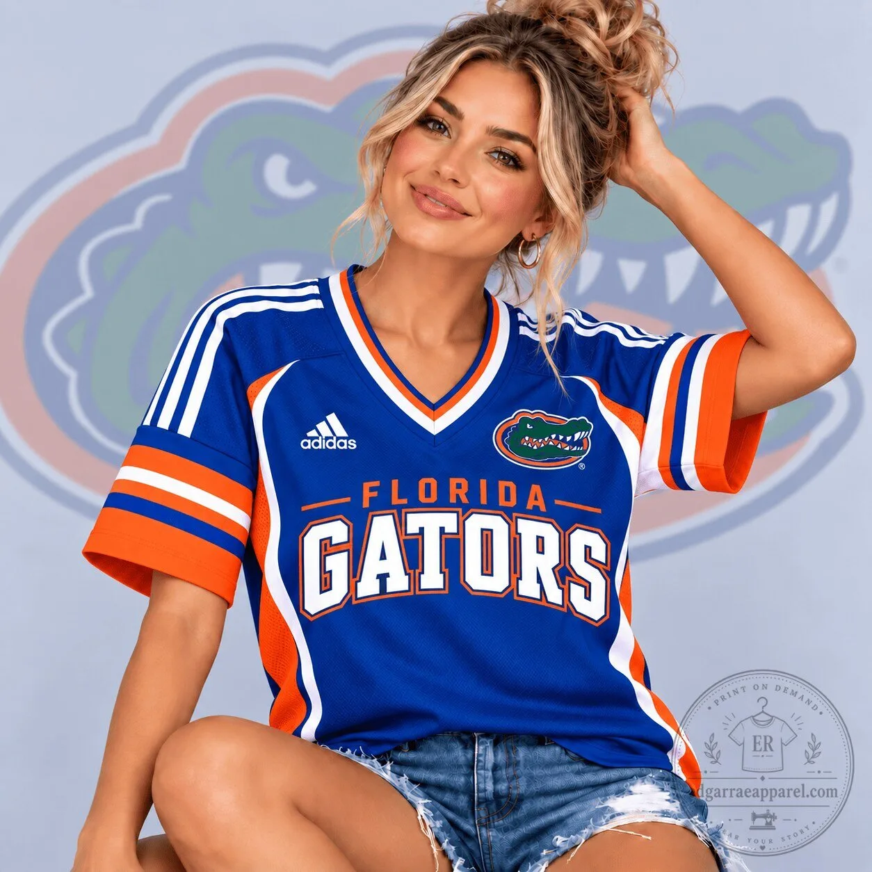 Florida Gators Adidas NCAA Women's Varsity V-Neck Striped Football Jersey