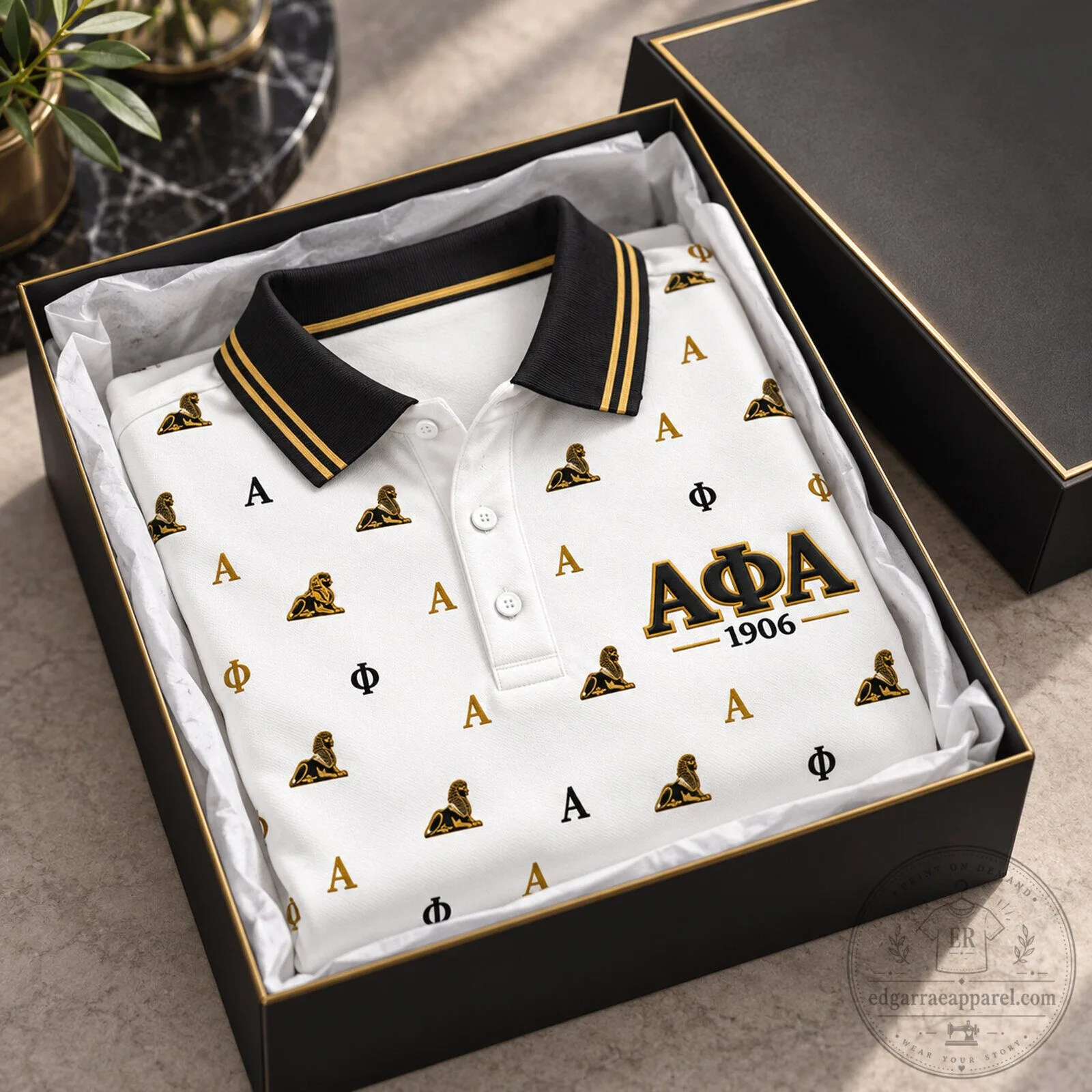 Alpha Phi Alpha Fraternity Gold Lion and Greek Letter Polo Shirt