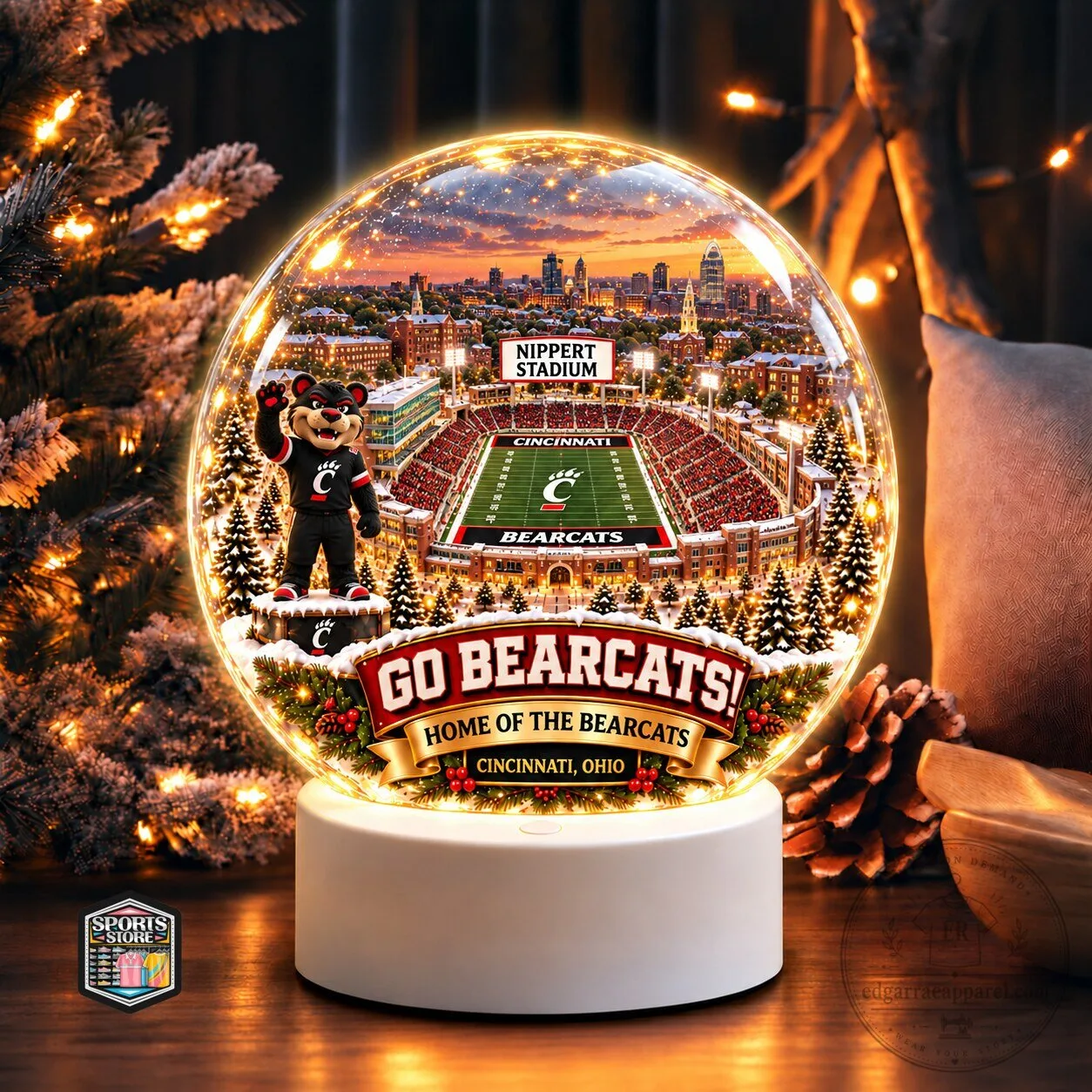 Cincinnati Bearcats Football Stadium Christmas Snow Globe