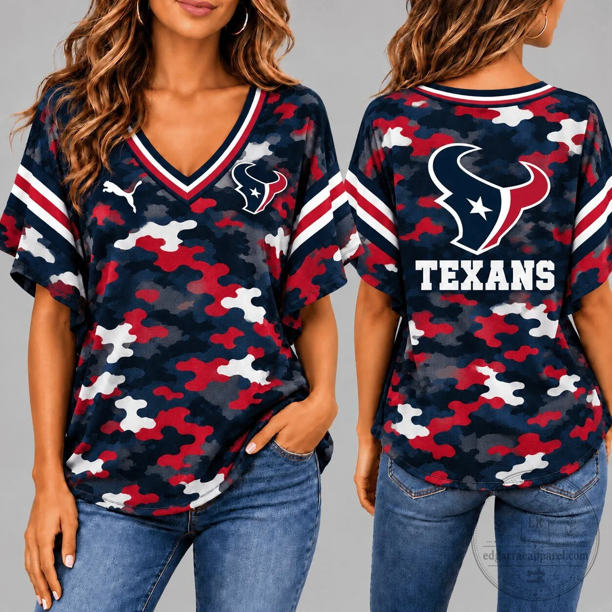 Houston Texans Women's Camouflage Print Short Sleeve Football T-Shirt