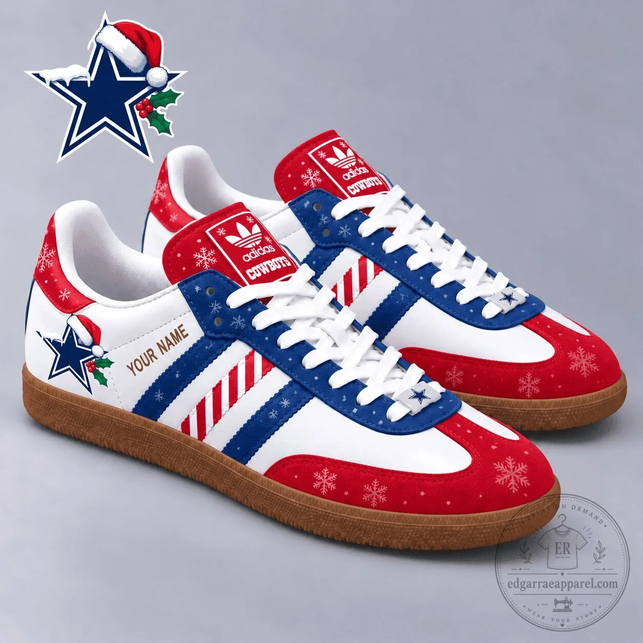 Dallas Cowboys Christmas Snowflake Stripes Custom Name Samba Shoes