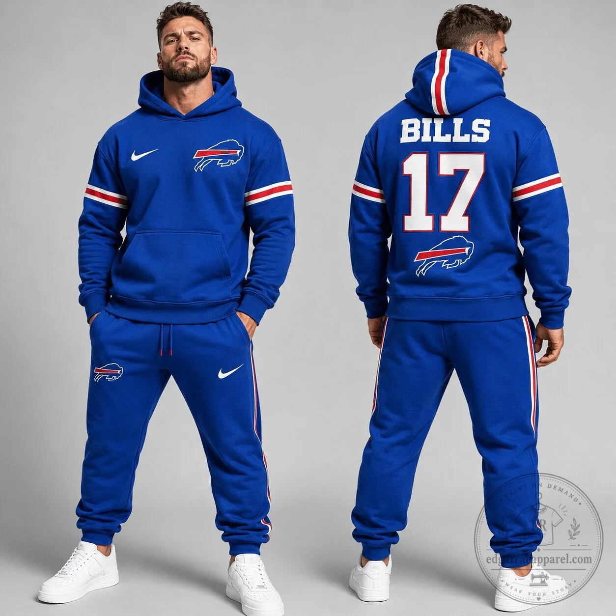Buffalo Bills Football Team Blue Hoodie with Player Number and Name on Back