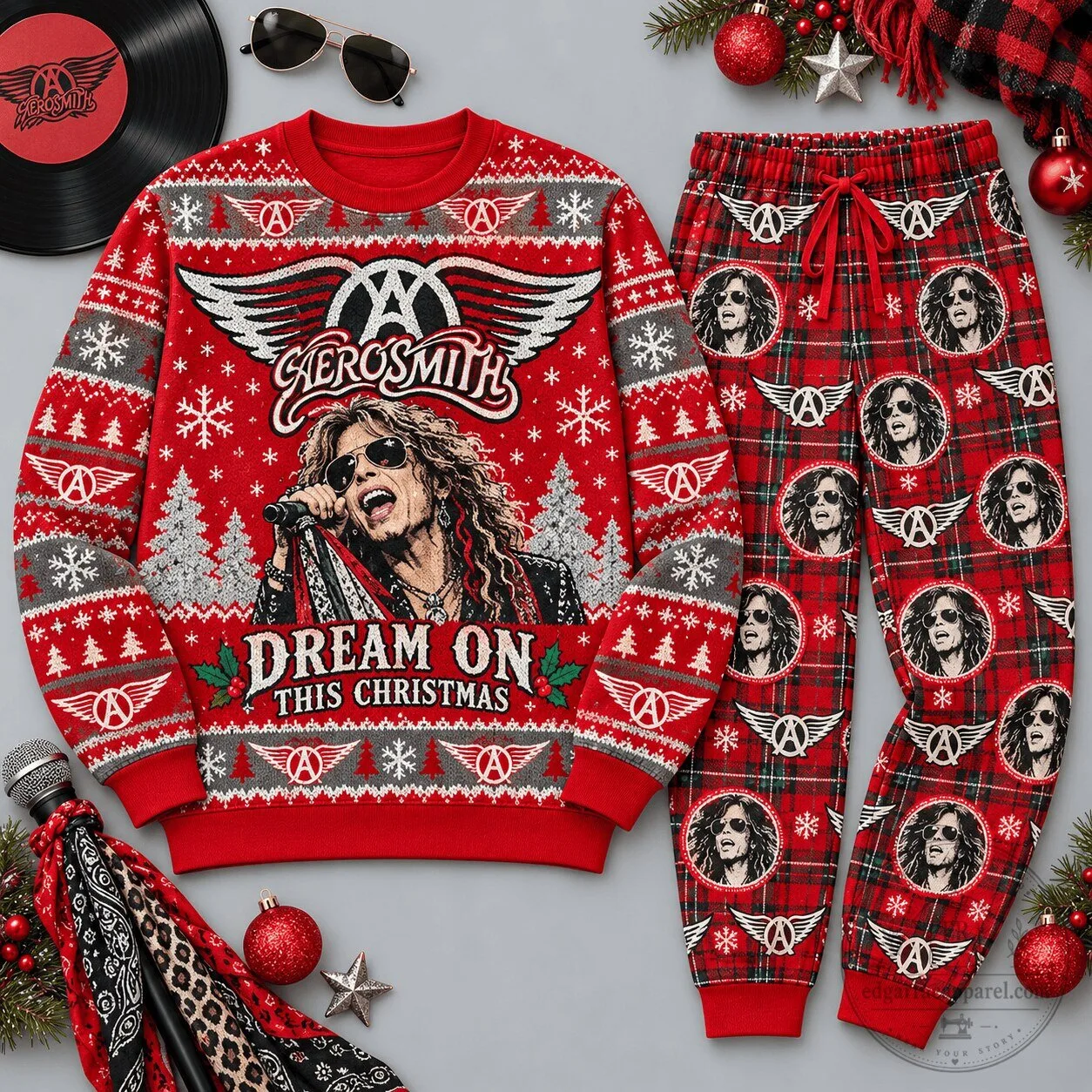 Aerosmith Dream On This Christmas Red Rock Festive Graphic Sweatshirt