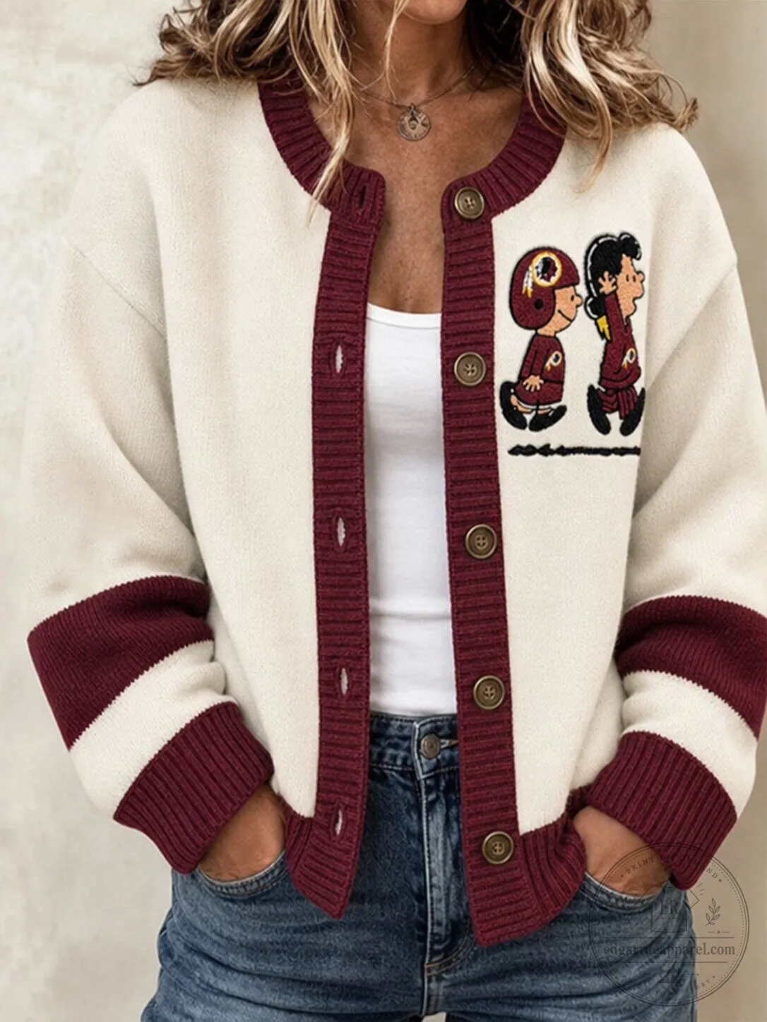 Washington Commanders Football Team Snoopy and Charlie Brown Cardigan Sweater