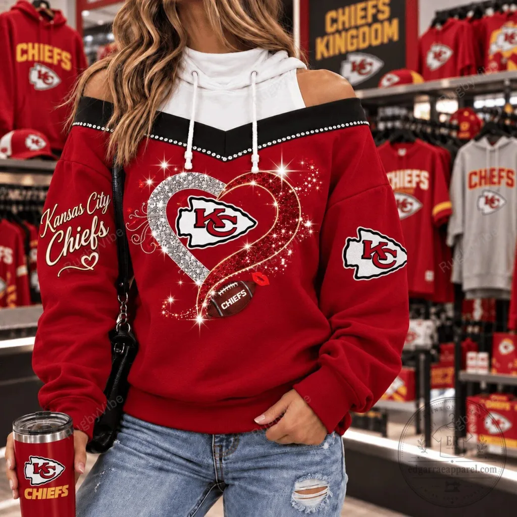 Kansas City Chiefs Football Team Glitter Heart Design Women's Hoodie Kansas City Chiefs Football Team Glitter Heart Design Women's Hoodie