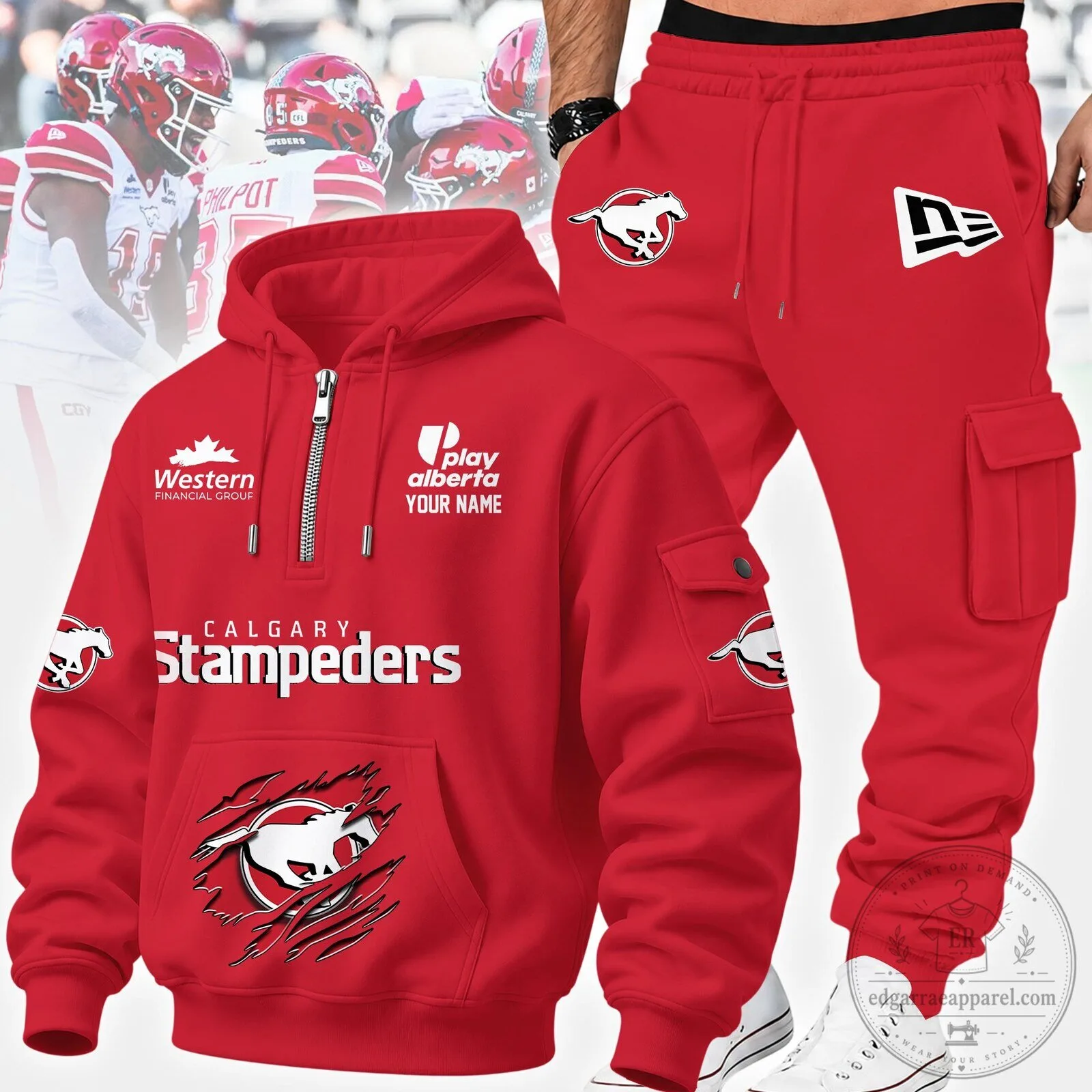 Calgary Stampeders Football Team Red Hoodie and Sweatpants Set