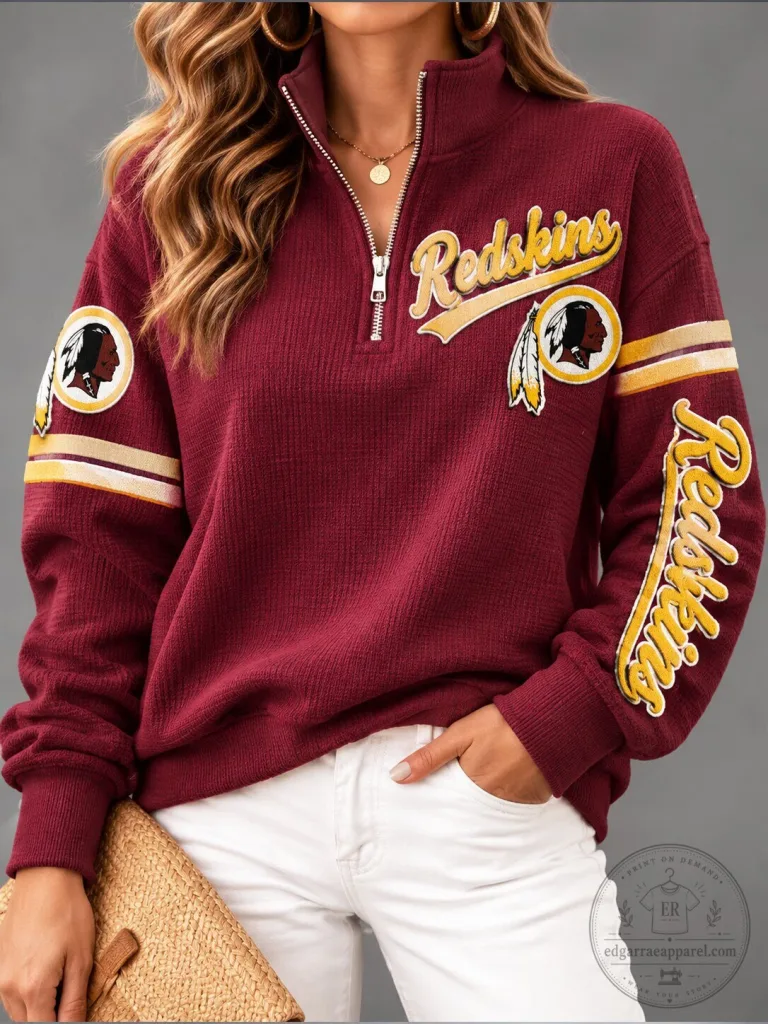 Women’s Quarter-Zip Pullover Sweatshirt featuring Washington Redskins Design