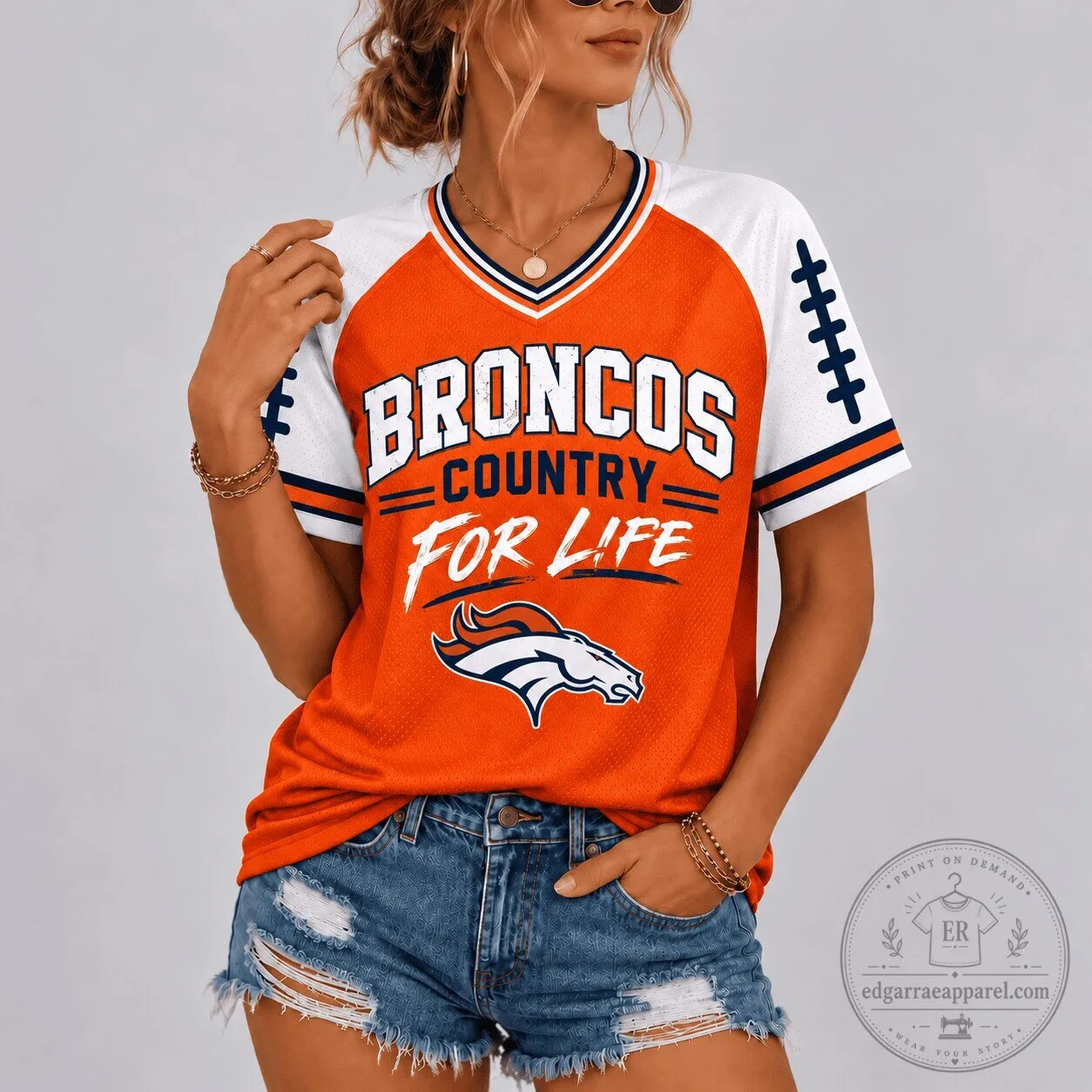 Denver Broncos Country For Life Football Fan V-Neck Jersey