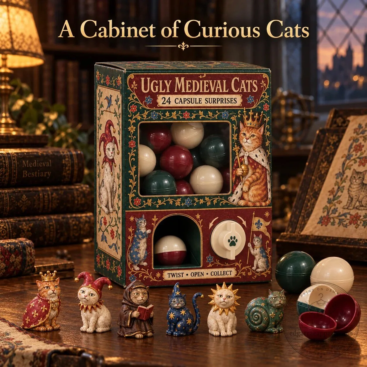 Ugly Medieval Cats Mystery Box 24 Capsule Surprises Collectible Figurine Set