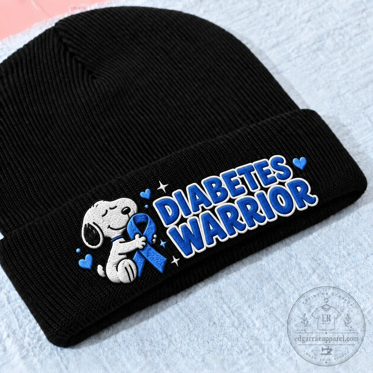 Snoopy Diabetes Warrior Awareness Embroidered Knit Beanie Hat