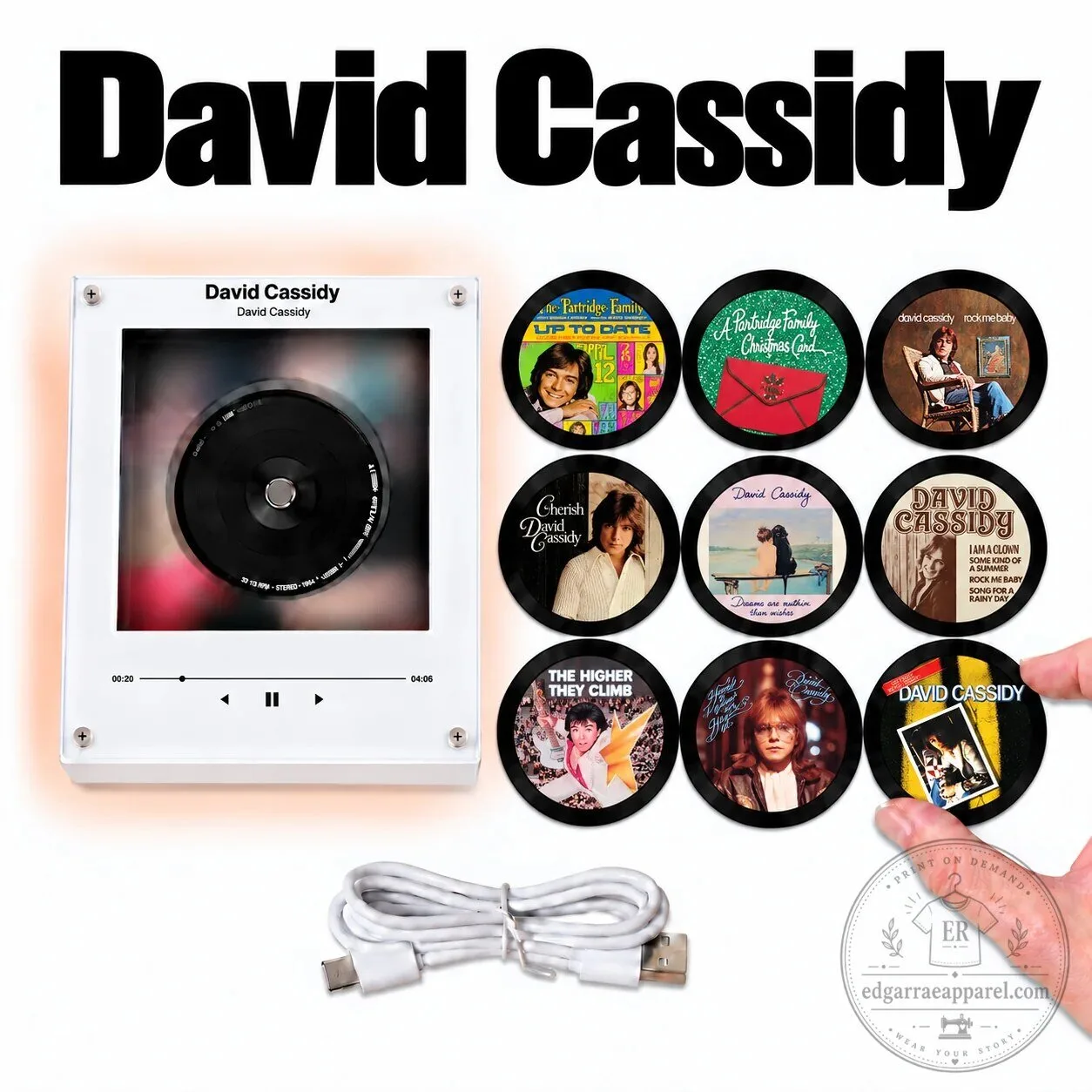 David Cassidy Album Cover Mini CD Player Light with 10 Album Art Discs 13 David Cassidy Album Cover Mini CD Player Light with 10 Album Art Discs