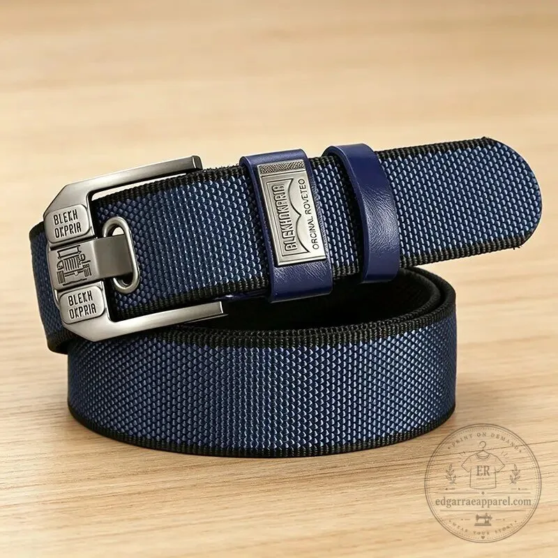 Men's Adjustable Nylon Webbing Belt with Metal Buckle and Leather Trim