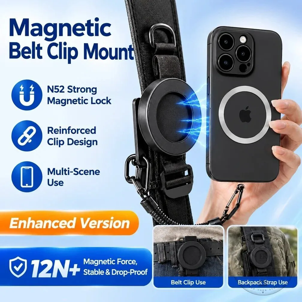 Magnetic Phone Belt Clip Mount with Strong N52 Magnetic Lock and Reinforced Clip