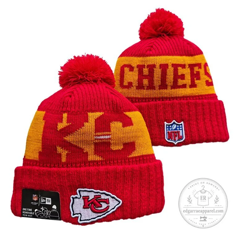 Kansas City Chiefs National Football League Red and Yellow Knit Pom Beanie Hat