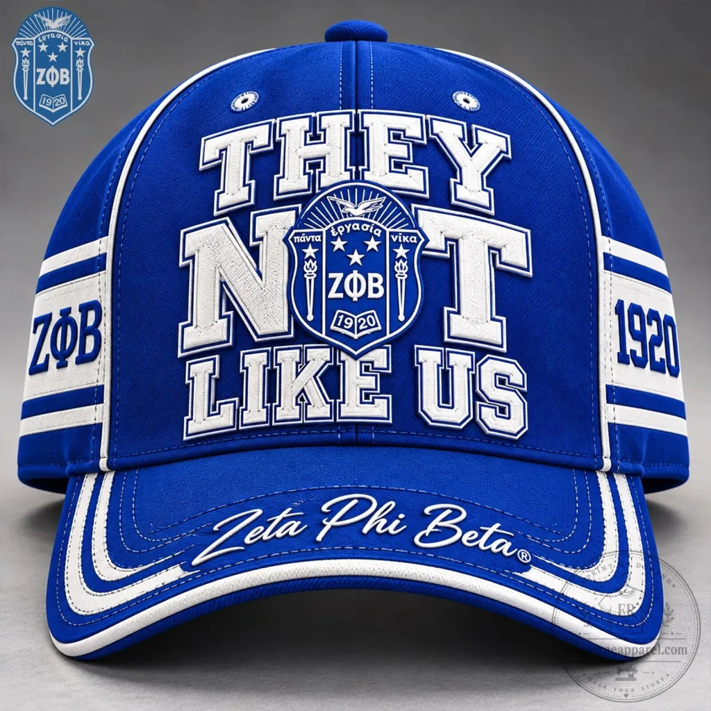 Zeta Phi Beta Sorority They Not Like Us Blue and White Baseball Cap Hat Zeta Phi Beta Sorority They Not Like Us Blue and White Baseball Cap Hat