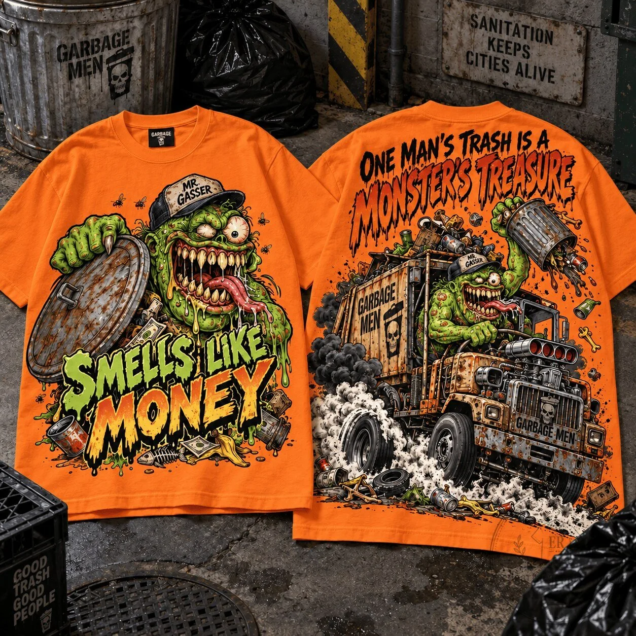 Monster Truck T-Shirt Featuring Mr. Gasser's Garbage Men with a Money Scent