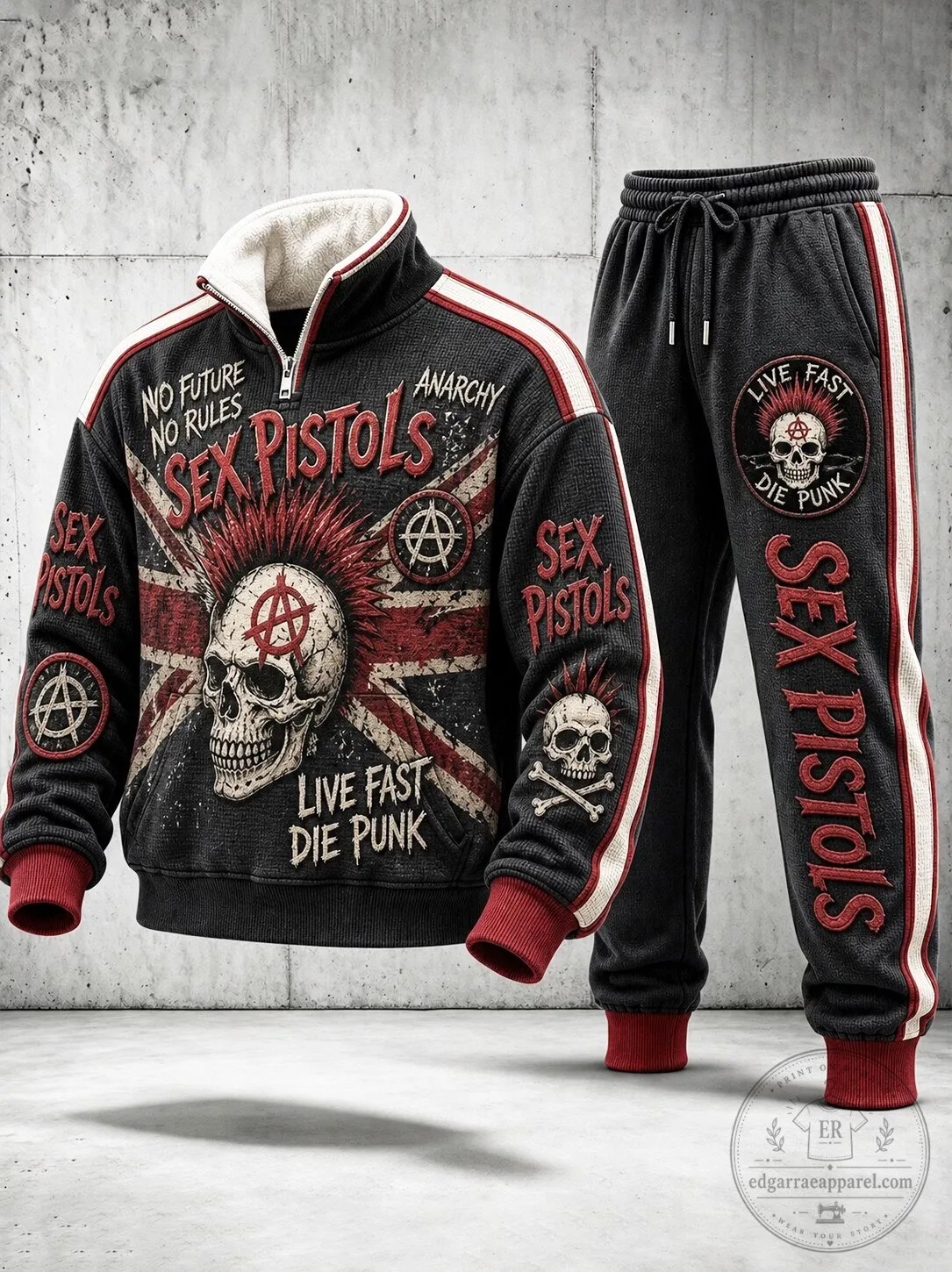 Sex Pistols Anarchy Skull Live Fast Die Punk Quarter-Zip Tracksuit Hoodie