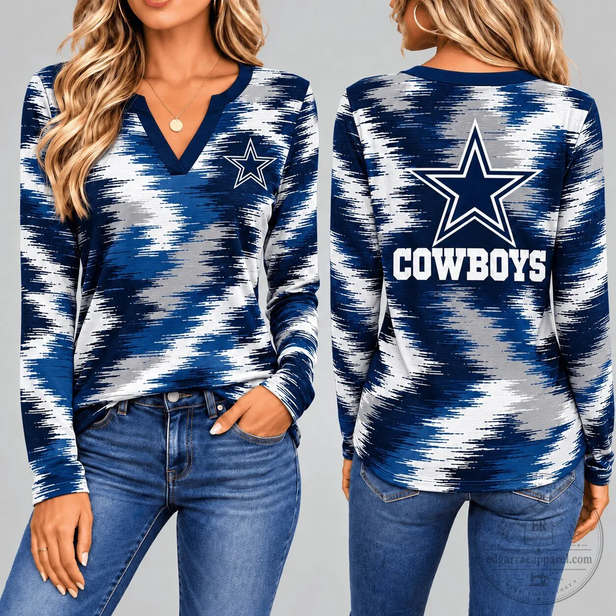 Dallas Cowboys National Football League Dynamic Brushstroke V-Neck Long-Sleeve Shirt