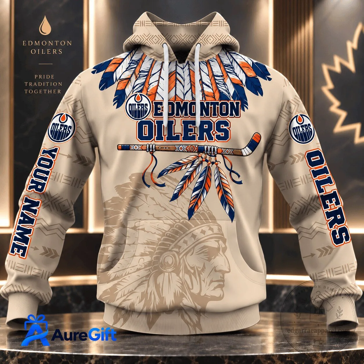 Edmonton Oilers Native American Heritage Personalized Hockey Hoodie