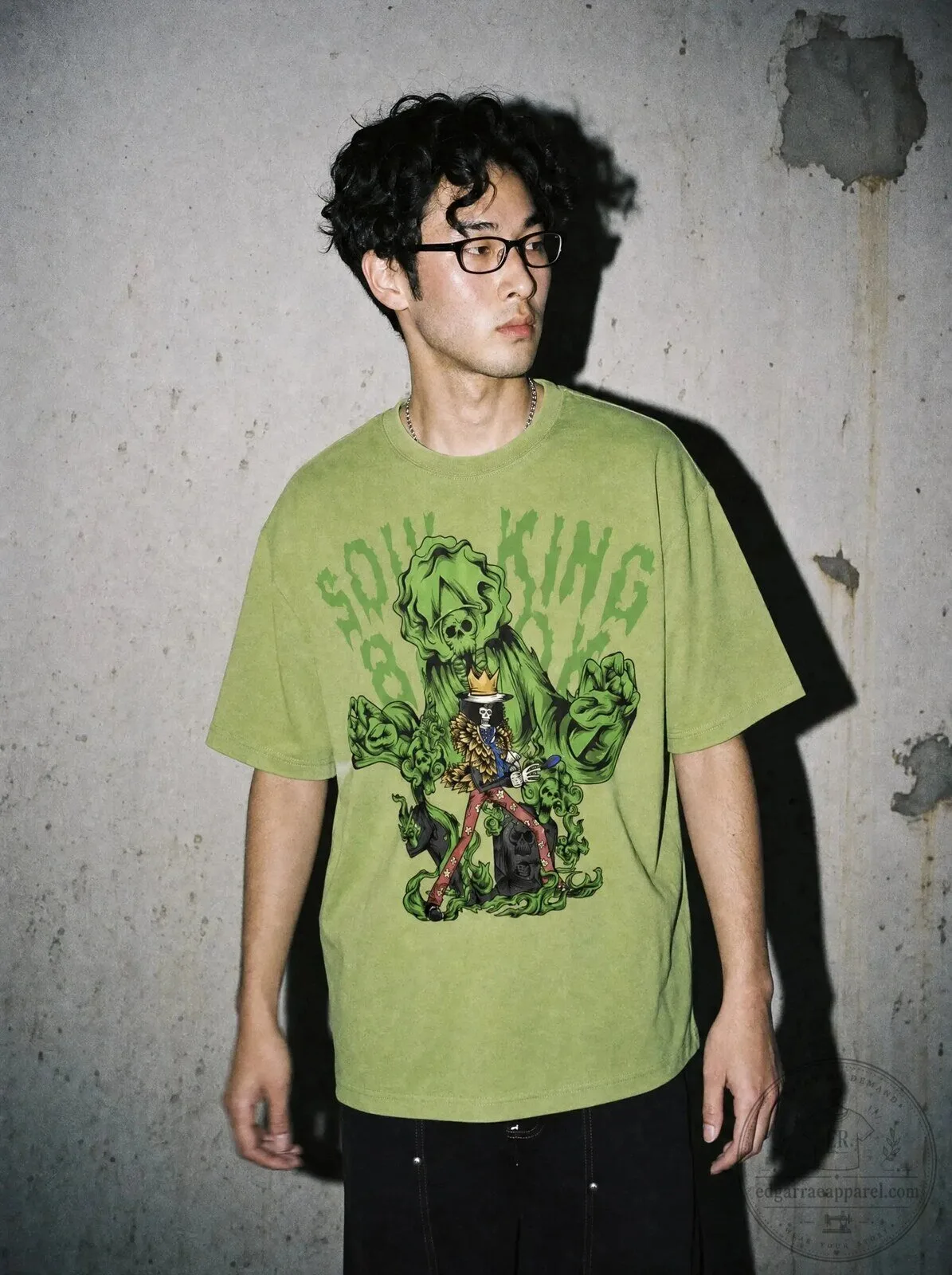 One Piece Brook Soul King Skeleton Graphic Green Unisex T-Shirt