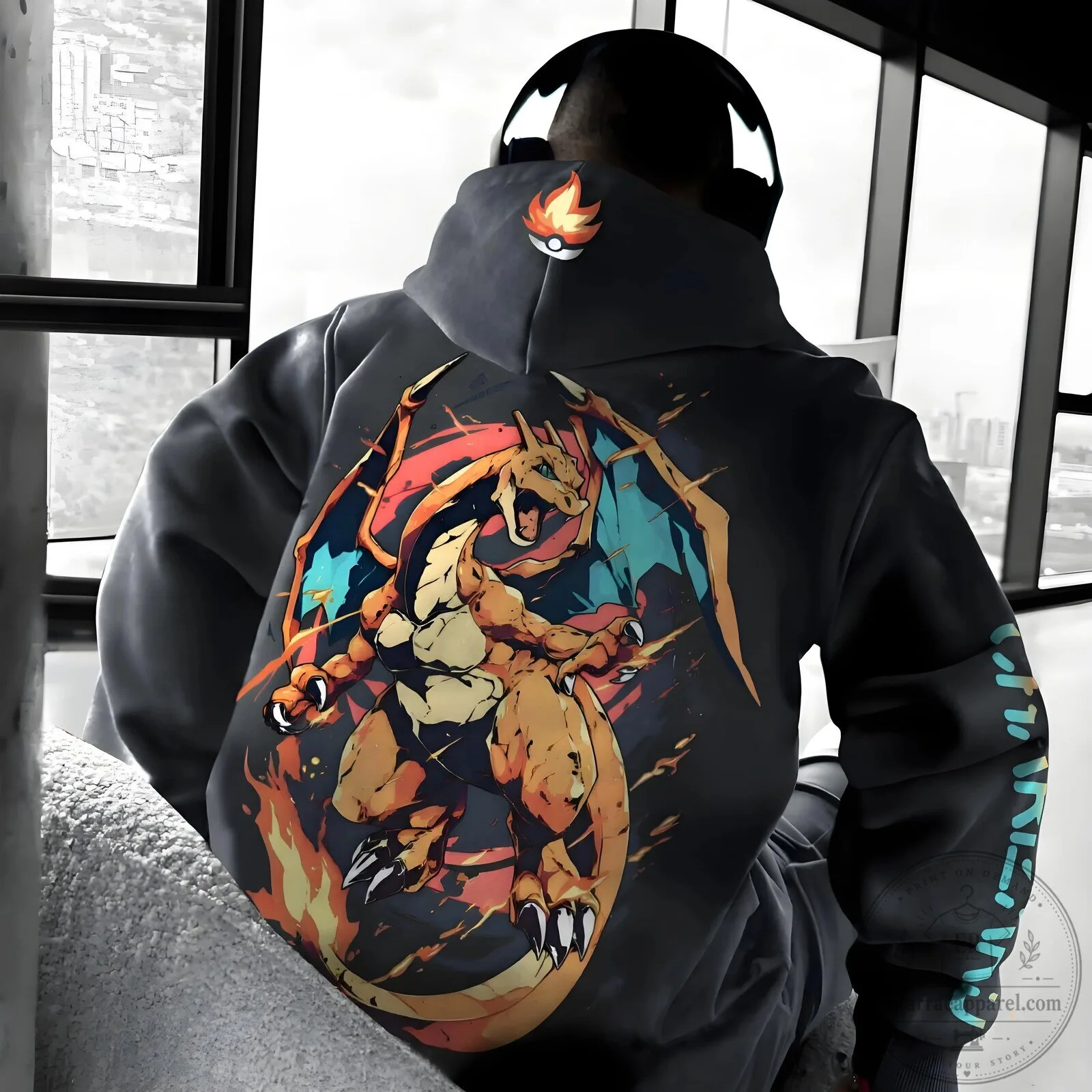 Pokemon Charizard Fire Dragon Graphic Art Black Hoodie
