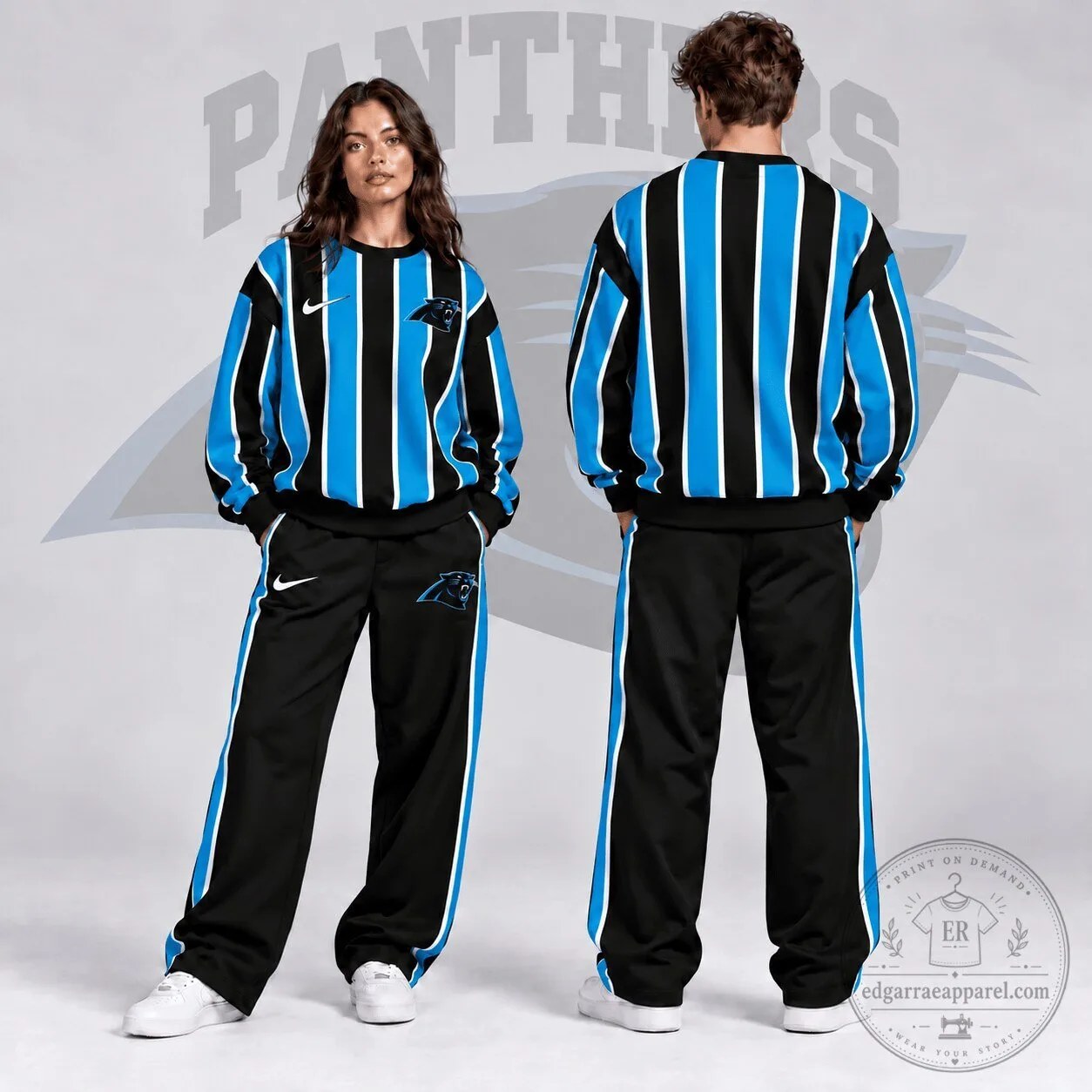 Carolina Panthers Vertical Pinstripe Crewneck Sweatshirt