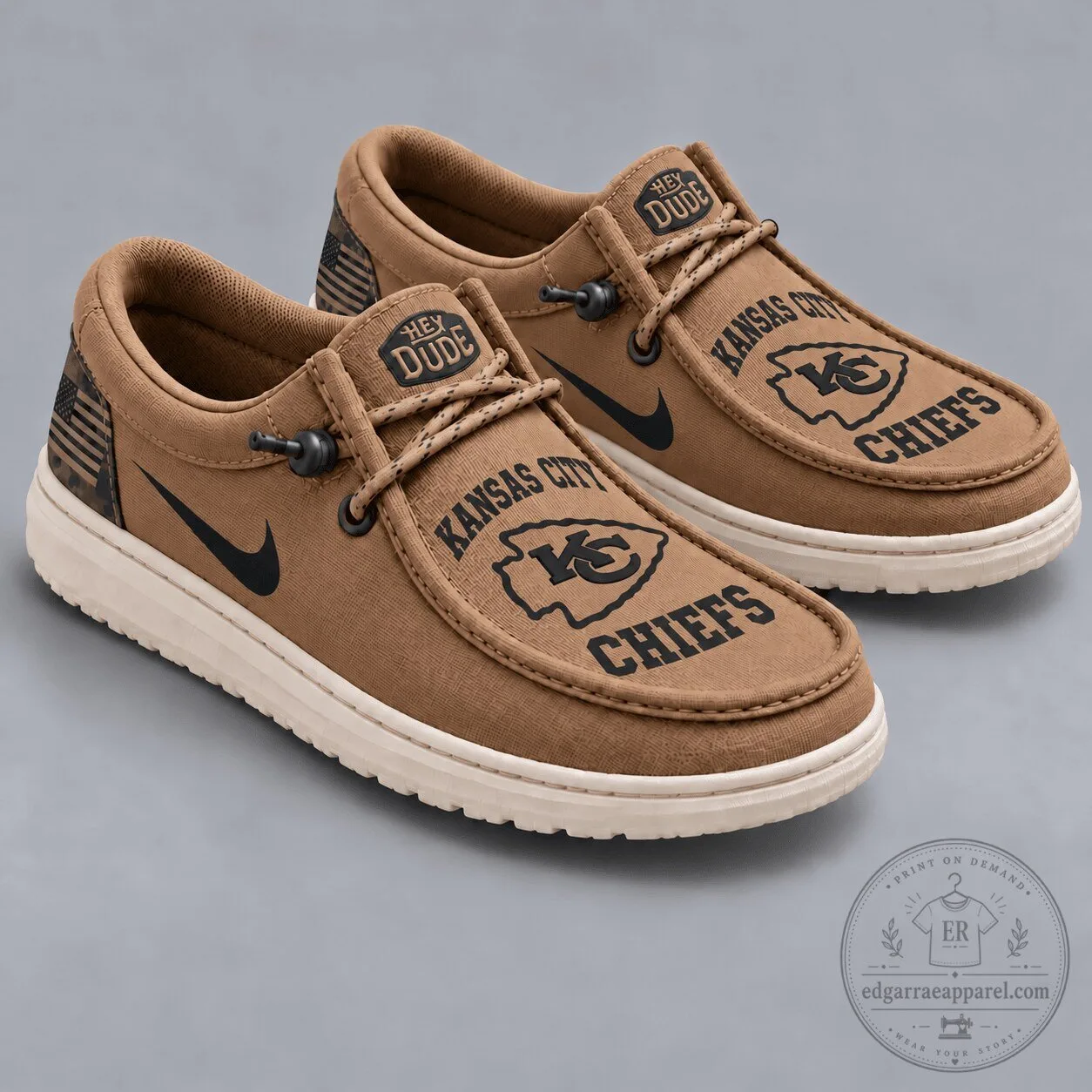 Kansas City Chiefs Football Team Logo Brown Loafer Shoes for Men